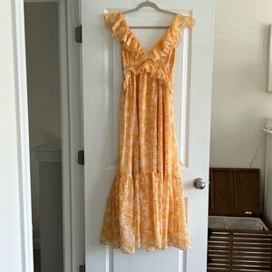 Yellow floral Abercrombie wedding guest dress